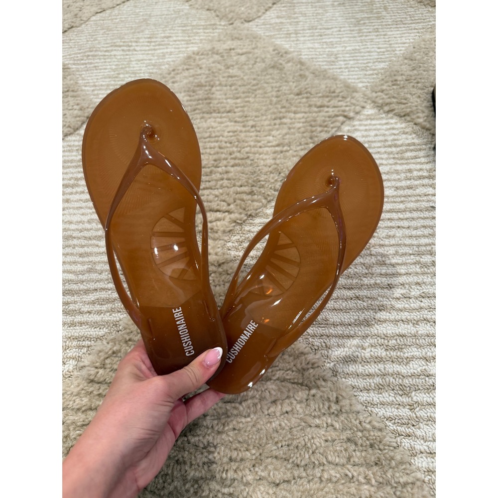 Cushionaire Splash Jelly Flip Flop Sandals Cognac Brown Womens Size 8